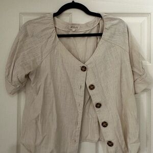 Roolee Cream 3/4 Sleeve Button Down Blouse